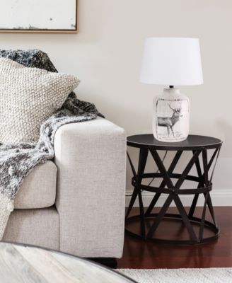 Simple Designs Rustic Deer Buck Nature Printed Ceramic Farmhouse Accent Table Lamp with Fabric Shade