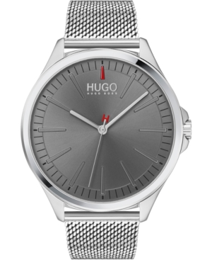Shop Hugo Men's #smash Stainless Steel Mesh Bracelet Watch 43mm In Silver