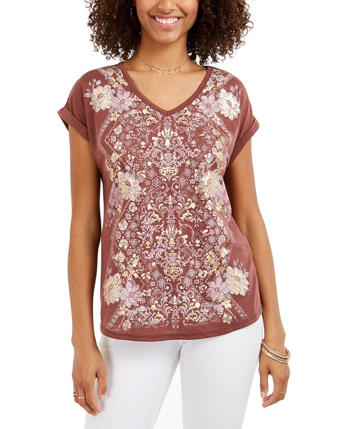 women's v neck printed t shirts