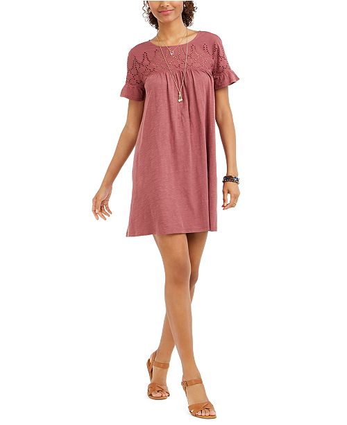 Style & Co Eyelet Flutter-Sleeve T-Shirt Dress, Created for Macy's ...