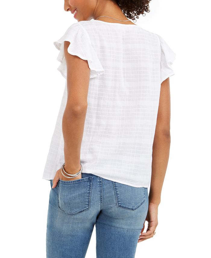 Style & Co Petite Flutter Sleeve Cotton Top, Created for Macy's - Macy's