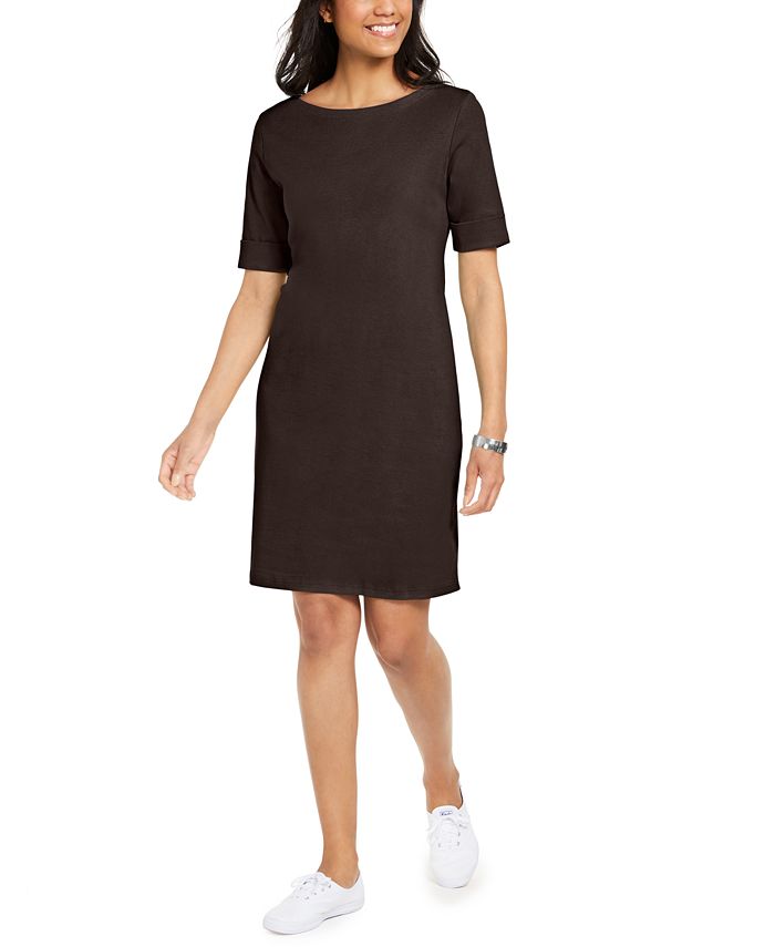 Karen Scott Petite Cotton Cuffed-Sleeve Dress, Created for Macy's - Macy's