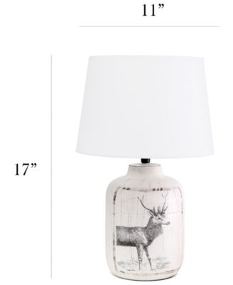 Simple Designs Rustic Deer Buck Nature Printed Ceramic Farmhouse Accent Table Lamp with Fabric Shade