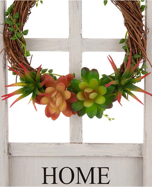 Glitzhome Wooden Door Frame Wall Decor With Wreath And Succulent Plants Reviews Macy S
