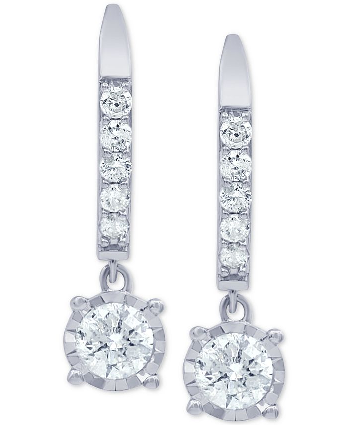 Macy's Diamond Drop Leverback Earrings (1 ct. t.w.) in 14k White Gold