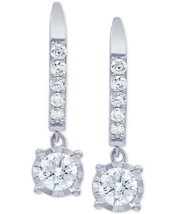Macy's - Diamond Drop Leverback Earrings (1 ct. t.w.) in 14k White Gold