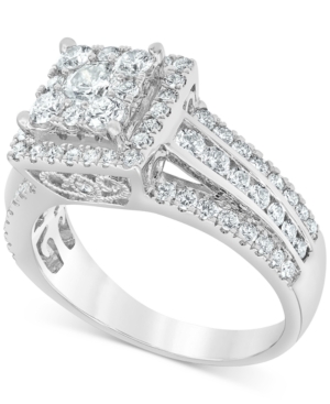 image of Diamond Halo Three Row Engagement Ring (1-1/2 ct. t.w.) in 14k White Gold