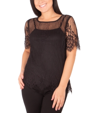 image of Ny Collection Mixed-Lace Top