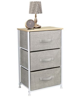 Nightstand with 3 Drawers - Steel Frame, Wood Top & Easy Pull Fabric Bins - Perfect for Home, Bedroom, Office & College Dorm