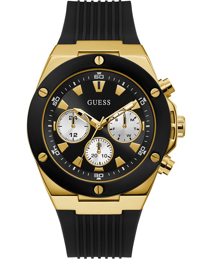 GUESS - Men's Black Silicone Strap Watch 46mm