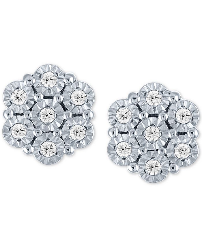 Diamond Cluster Stud Earrings (1/10 Ct. t.w.) in Sterling Silver - Silver