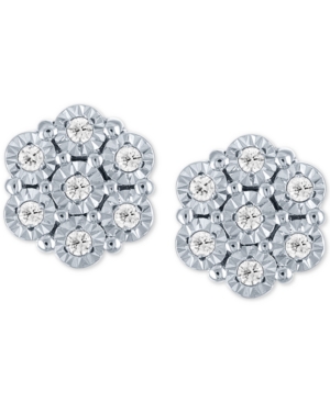 Macy's Diamond Cluster Stud Earrings (1/10 Ct. T.w.) In Sterling Silver