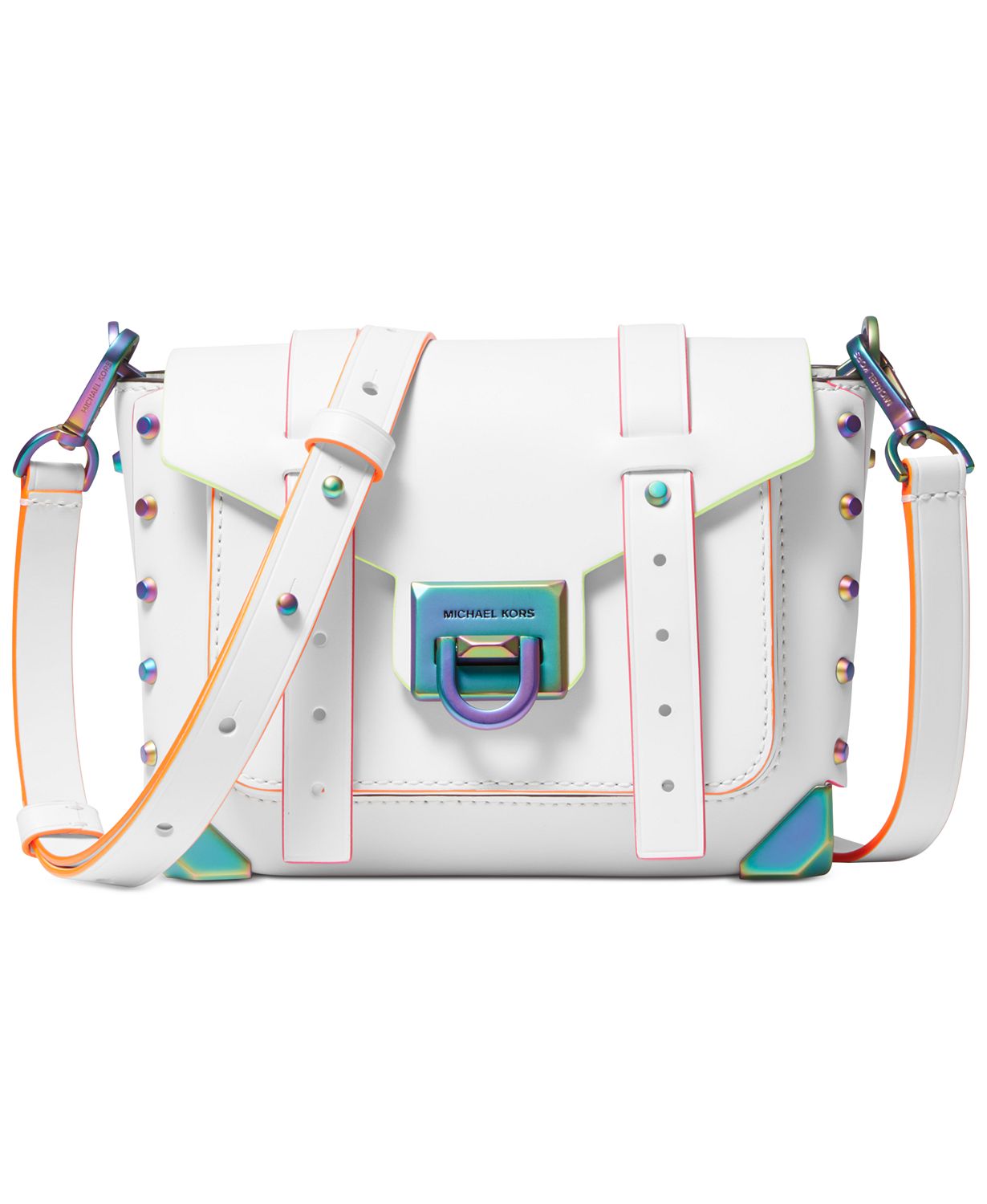 MICHAEL KORS MANHATTAN OPTIC WHITE NEON SMALL CROSSBODY BAG I LOVE