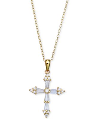 Giani Bernini - Cubic Zirconia Cross 18" Pendant Necklace in 18K Gold-Plated Sterling Silver