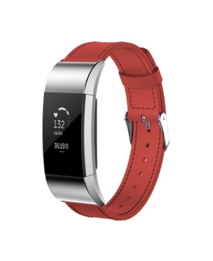 image of Posh Tech Unisex Fitbit Charge 3 Red Genuine Leather Watch Replacement Band