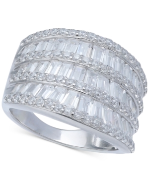 image of Cubic Zirconia Three Row Baguette Statement Ring in Sterling Silver