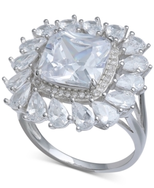 image of Cubic Zirconia Cushion & Pear Halo Statement Ring in Sterling Silver