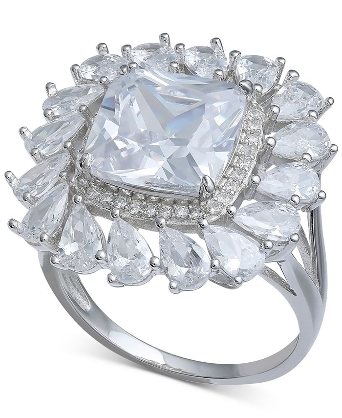 Giani Bernini - Cubic Zirconia Cushion & Pear Halo Statement Ring in Sterling Silver
