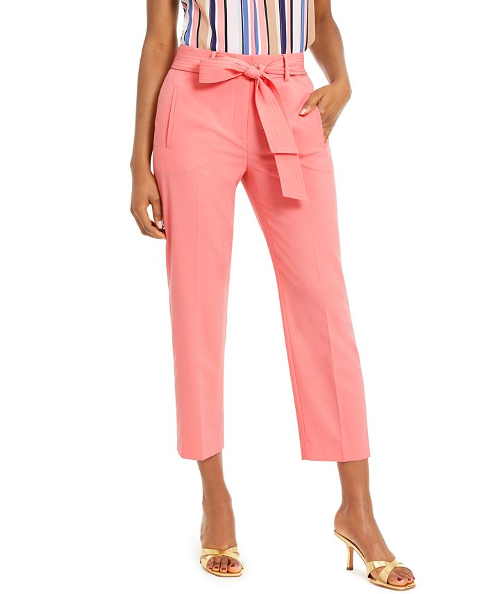 Bar III Bi-Stretch Belted Tie Ankle Pants, Created for Macy's - Macy's