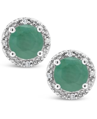 Emerald (1 ct. t.w.) and Diamond Accent Stud Earrings in Sterling Silver