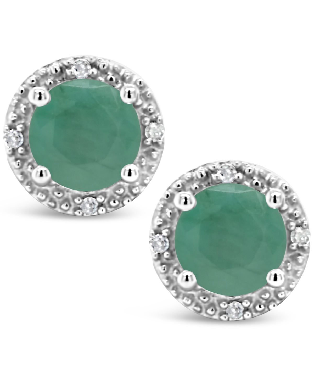 (1 ct. t.w.) and Diamond Accent Stud Earrings in Sterling Silver - Emerald