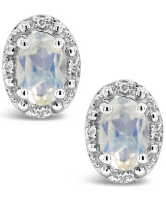 Gemstone and Diamond Accent Stud Earrings in Sterling Silver