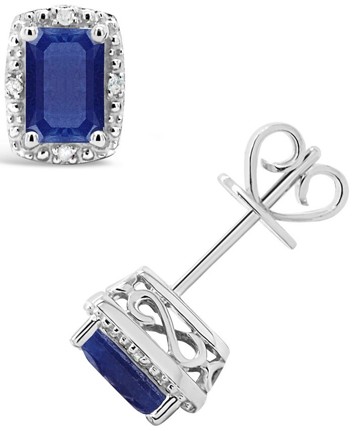 Macy's - Sapphire (1-1/3 ct. t.w.) and Diamond Accent Stud Earrings in Sterling Silver
