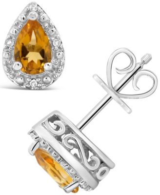 Gemstone and Diamond Accent Stud Earrings in Sterling Silver