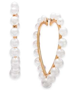 image of Thalia Sodi Gold-Tone Imitation Pearl Heart Hoop Earrings, Created for Macy-s