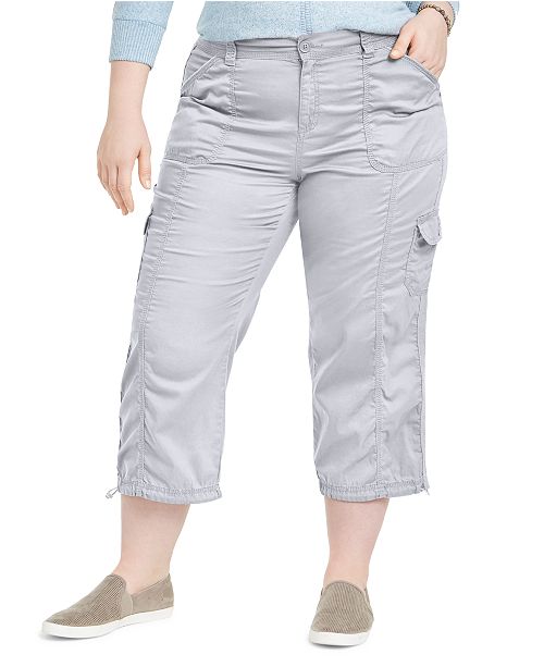 Style & Co Plus Size Cotton Bungee Cargo Capri Pants, Created for Macy