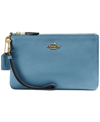 COACH Polished Pebble Leather Small Zip-Top Wristlet - Macy's