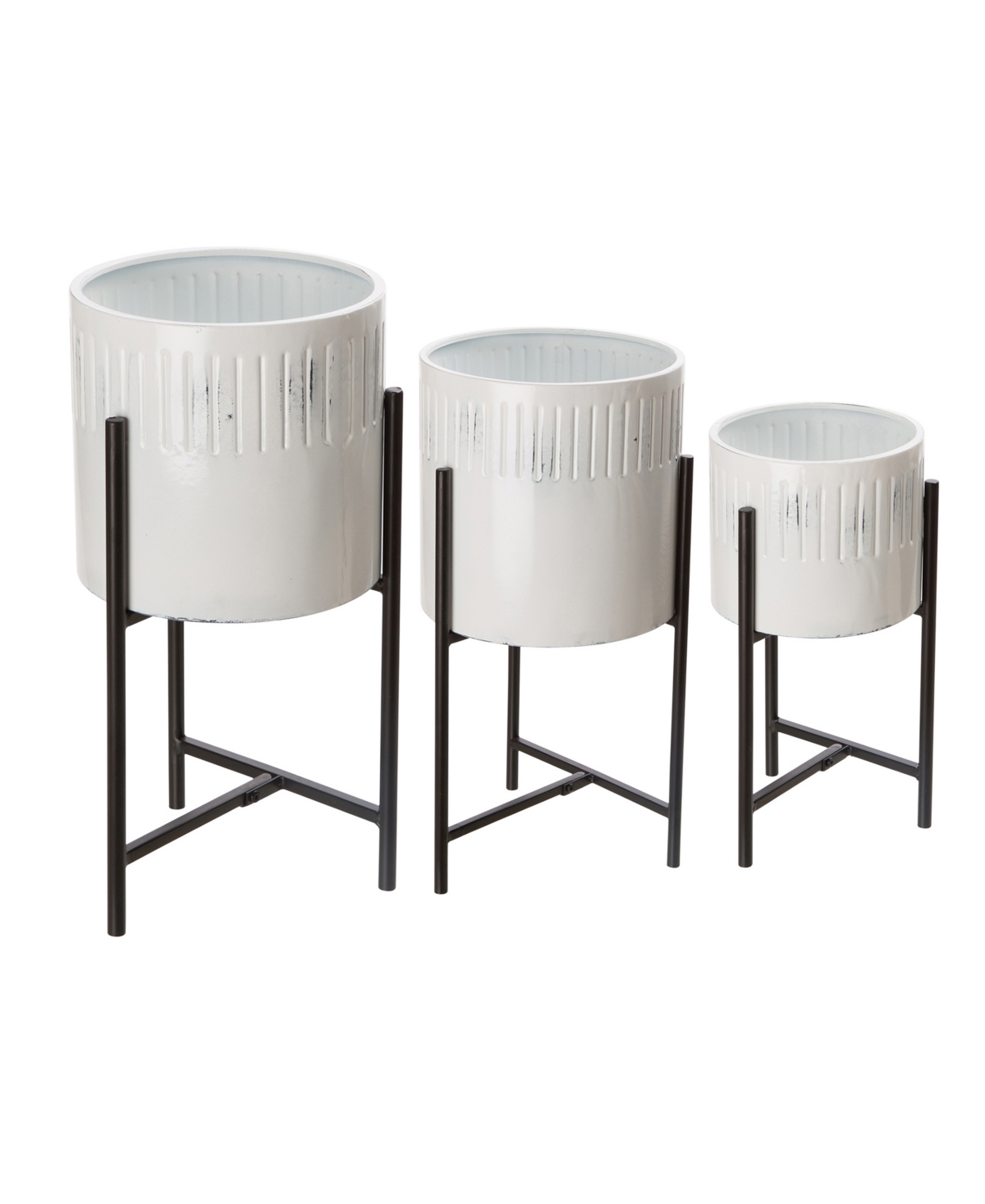 Washed White Metal Plant Stands Set of 3 - White