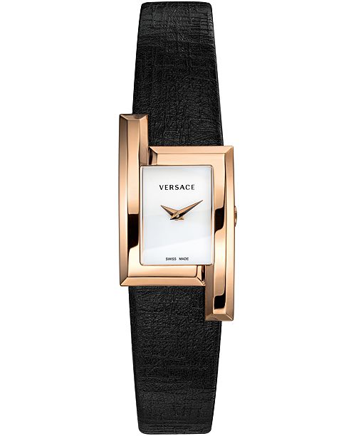 Versace Women S Swiss Greca Icon Black Calf Leather Strap Watch 21x39mm Reviews Watches Jewelry Watches Macy S
