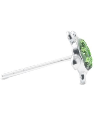 Green Crystal Pav&eacute; Turtle Stud Earrings in Sterling Silver