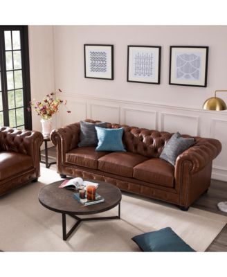 Alexandon Leather Chesterfield Tufted Sofa with Roll Arm
