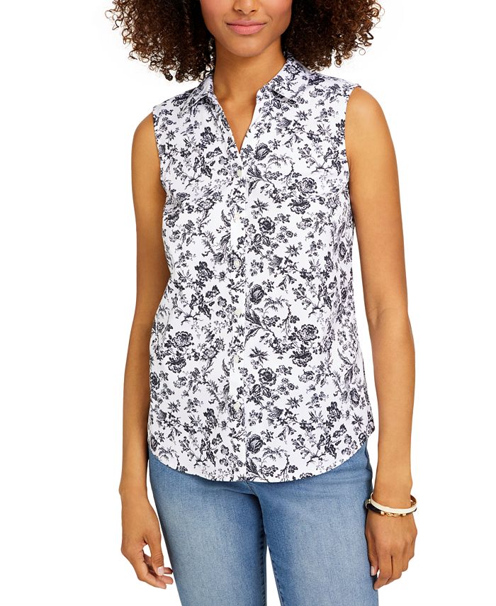 Charter Club Petite Floral-Print Sleeveless Blouse, Created for Macy's ...