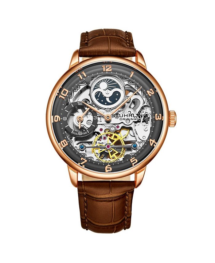 Stuhrling Men s Dark Brown Leather Strap Watch 40mm Macy s