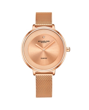 image of Stuhrling Women-s Rose Gold Mesh Stainless Steel Bracelet Watch 37mm