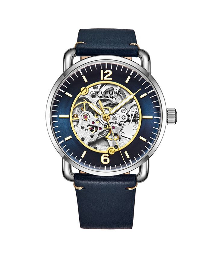 Men s Blue Leather Strap Watch 42mm