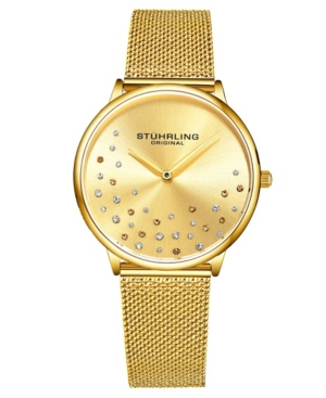 image of Stuhrling Women-s Gold Tone Mesh Stainless Steel Bracelet Watch 38mm