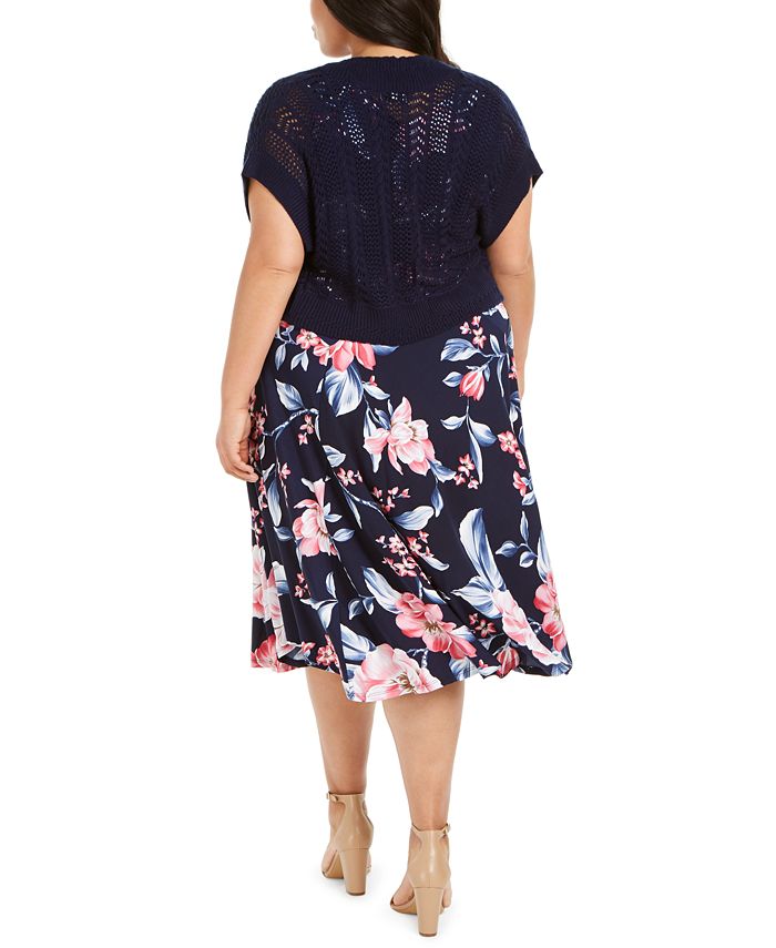Robbie Bee Plus Size Floral-Print Knit-Bolero Dress - Macy's