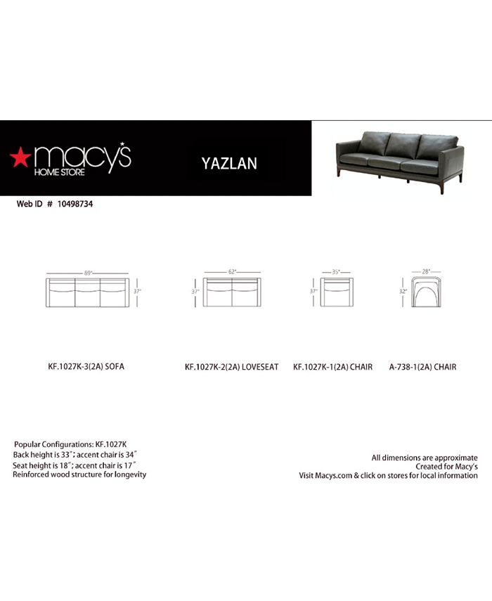 Furniture Yazlan 62" Leather Loveseat Macy's