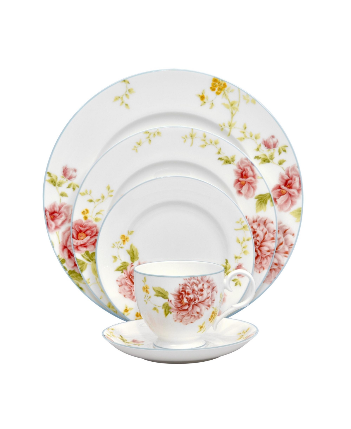 Peony Pageant 5 Piece Place Setting - White/pink