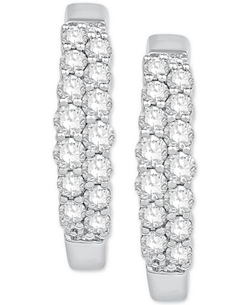 Macy's - Diamond Two-Row Hoop Earrings in 14k White Gold (1/2 ct. t.w.)