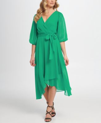 dkny balloon sleeve wrap dress