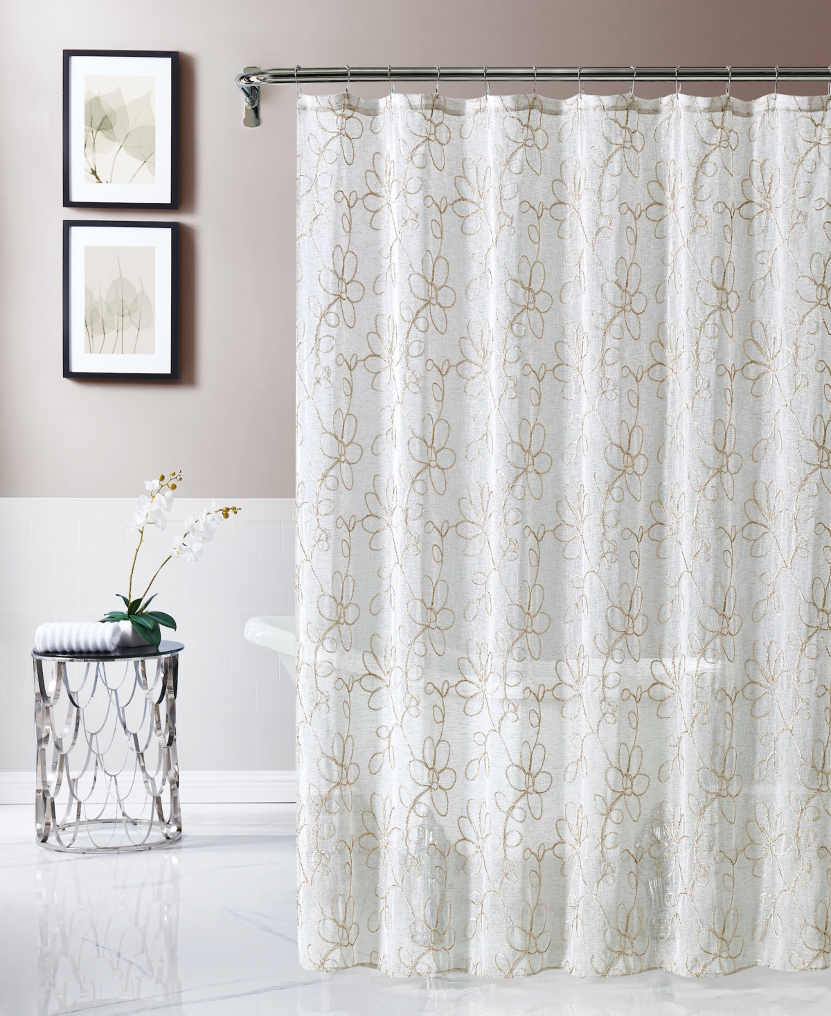 Dainty Home Stella Chenille Embroidederd Shower Curtain, 70" X 72" In Linen,linen