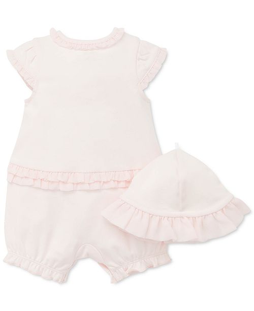 Little Me Baby Girls 2 Pc Cotton Hat Rosebud Romper Set