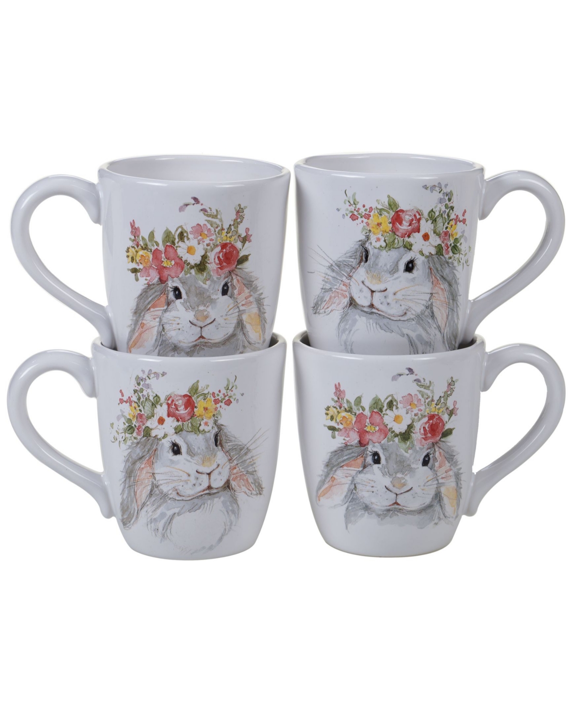 Sweet Bunny 4-Pc. Mug asst. - White, Gray, Pink, Green, Yellow