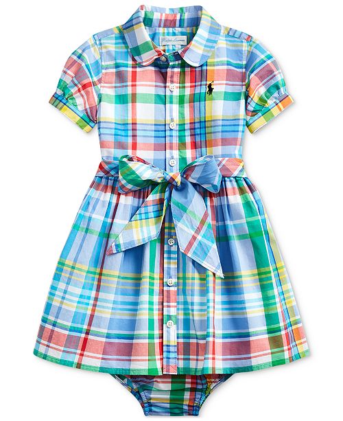 Polo Ralph Lauren Baby Girls Plaid Shirtdress & Bloomer, Created for