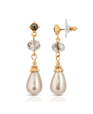 image of 2028 Gold-Tone Imitation Pearl with Black Diamond Drop Earrings